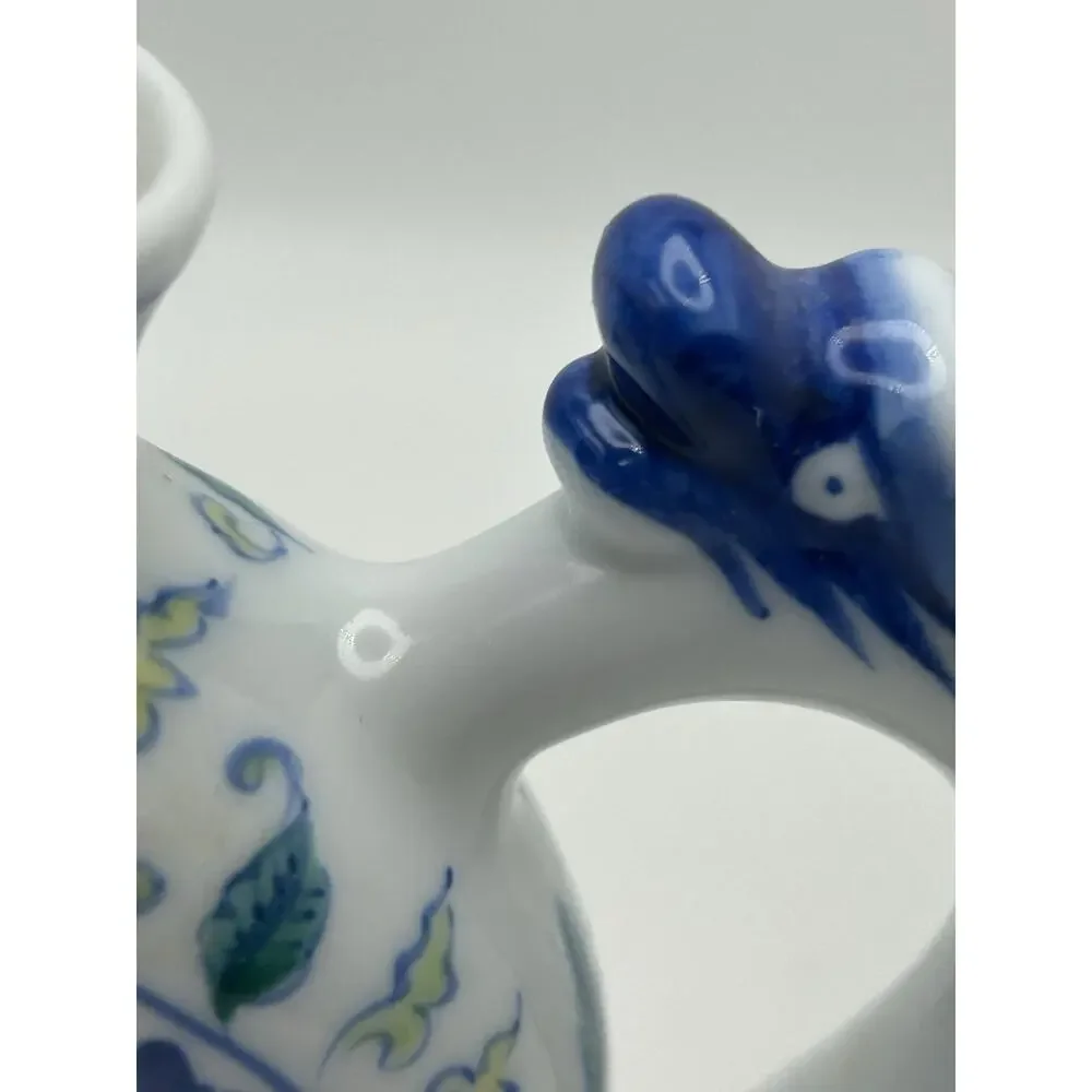 Lovely Vintage Chinese Blue White Porcelain Donut-Shaped Teapot.